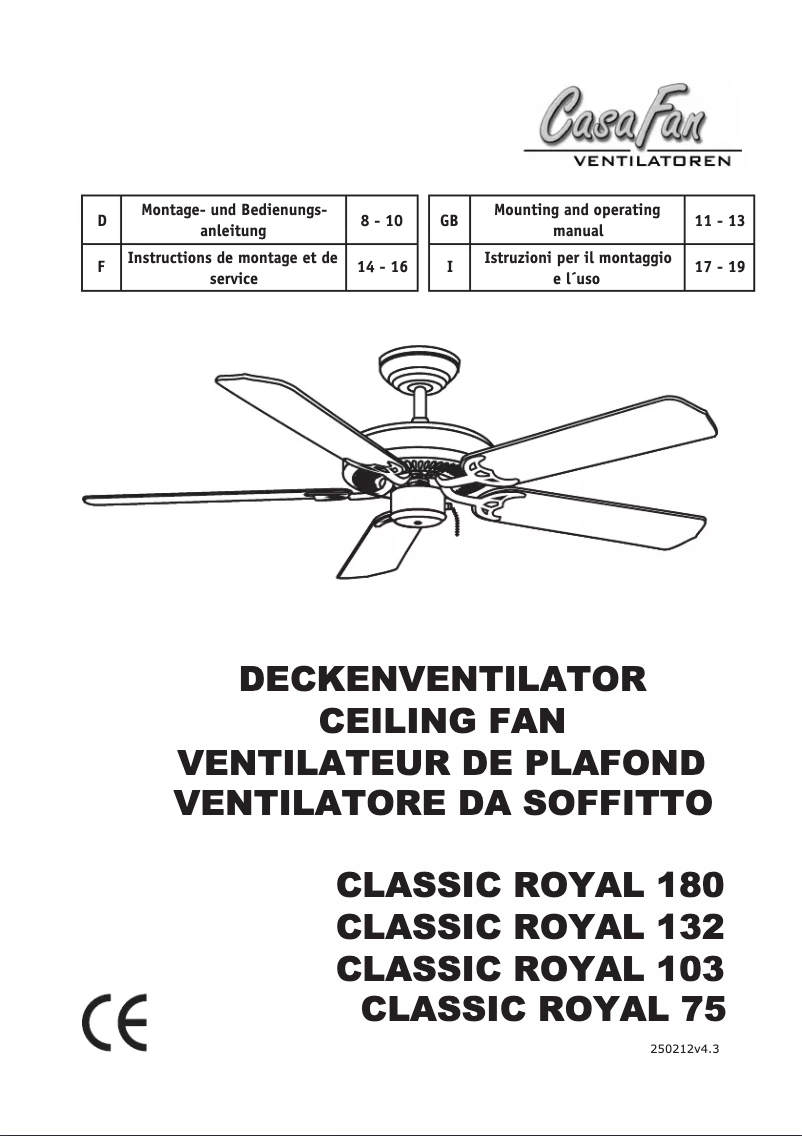 Page 1 de la notice Manuel utilisateur CasaFan Classic Royal 103