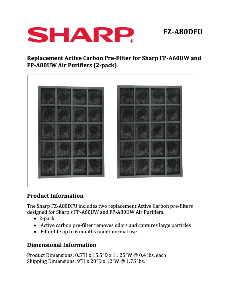 Page 1 de la notice Manuel utilisateur Sharp FZ-A80DFU