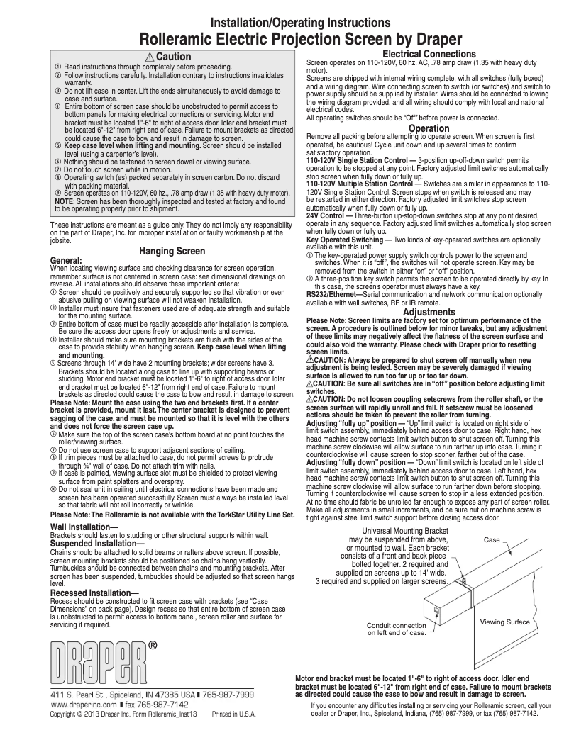 Page 1 de la notice Manuel utilisateur Draper Rolleramic 240"