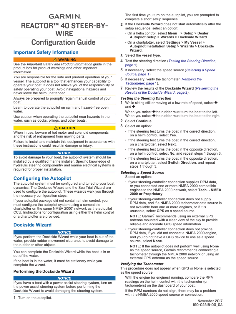 Page 1 de la notice Manuel utilisateur Garmin Reactor 40 Steer-by-wire