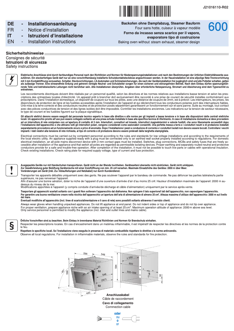 Page n°1 - Guide d'installation V-Zug 2106265002
