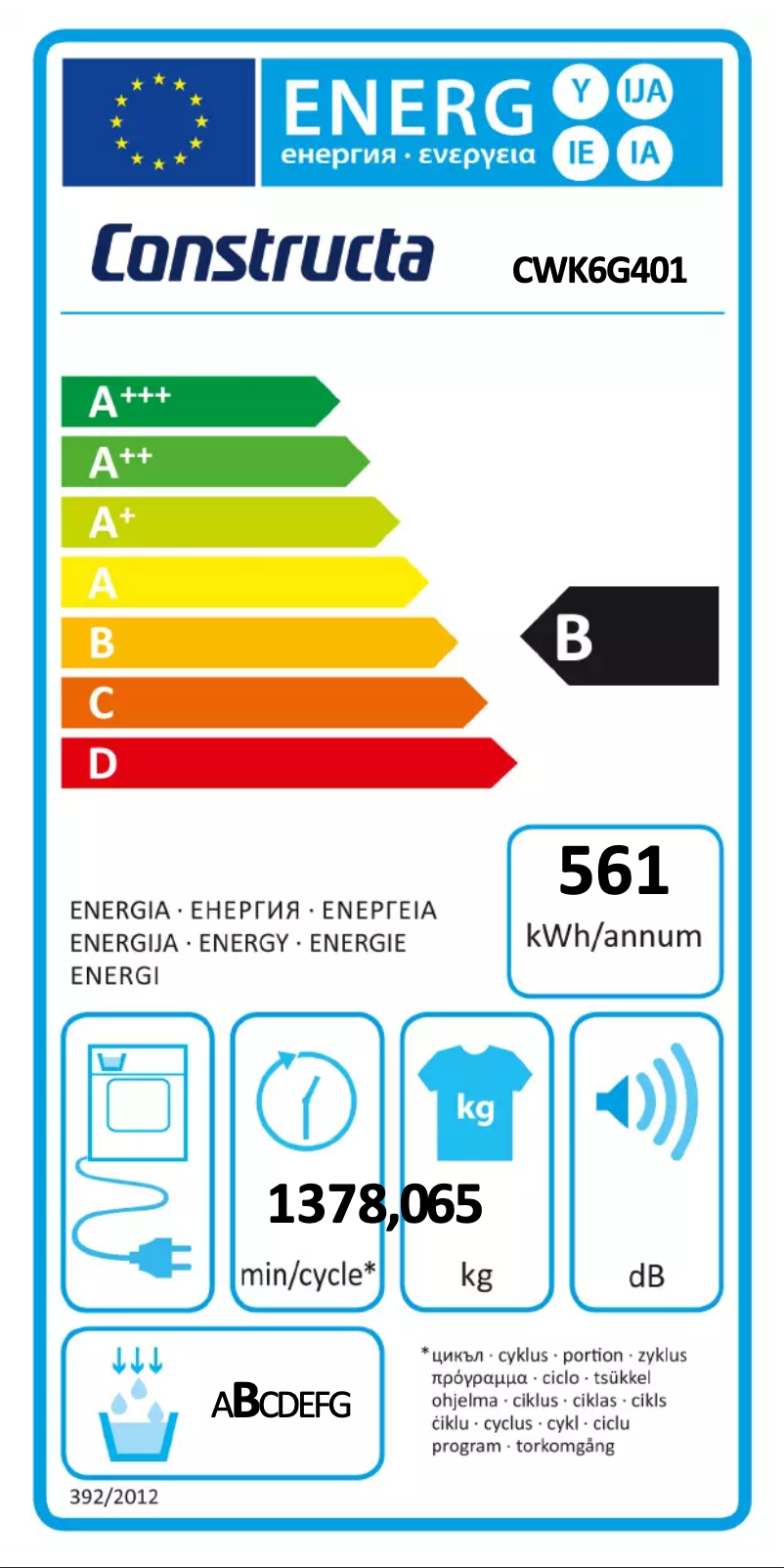 Page n°1 - Label énergétique Constructa CWK6G401