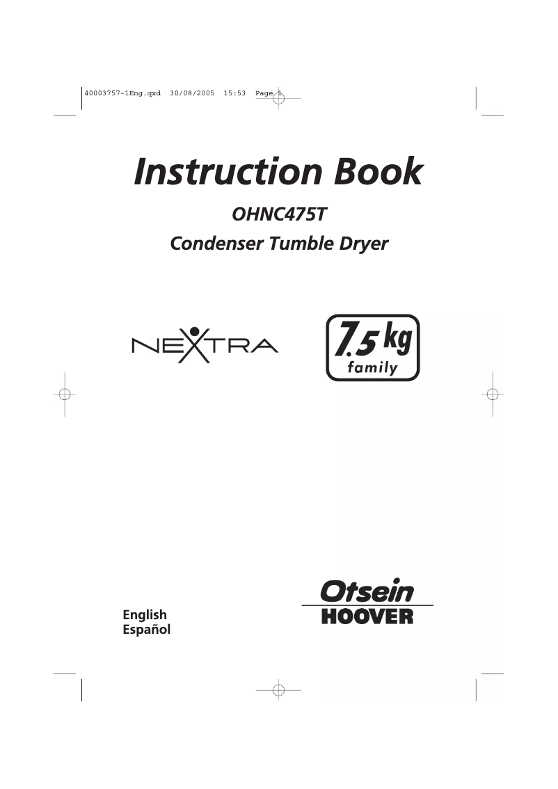 Page n°1 - Manuel utilisateur Otsein-Hoover OHNC 475 S