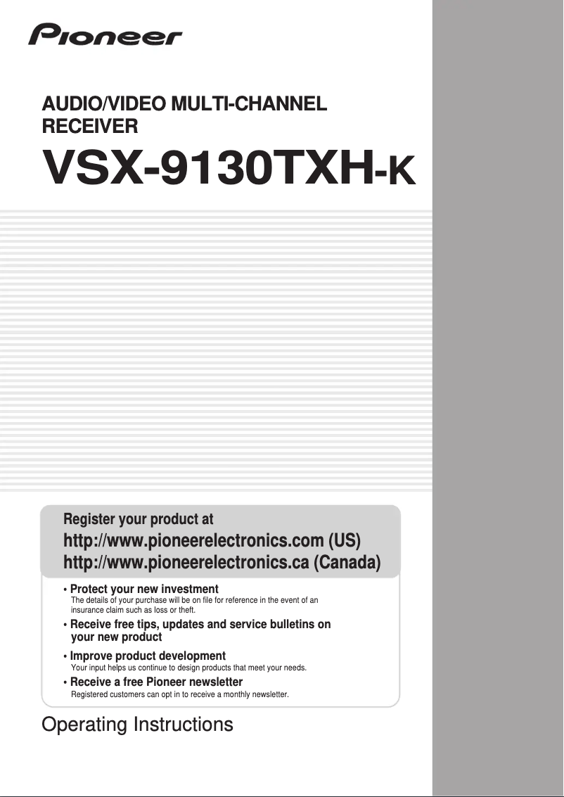 Page 1 de la notice Manuel utilisateur Pioneer VSX-9130TXH-K