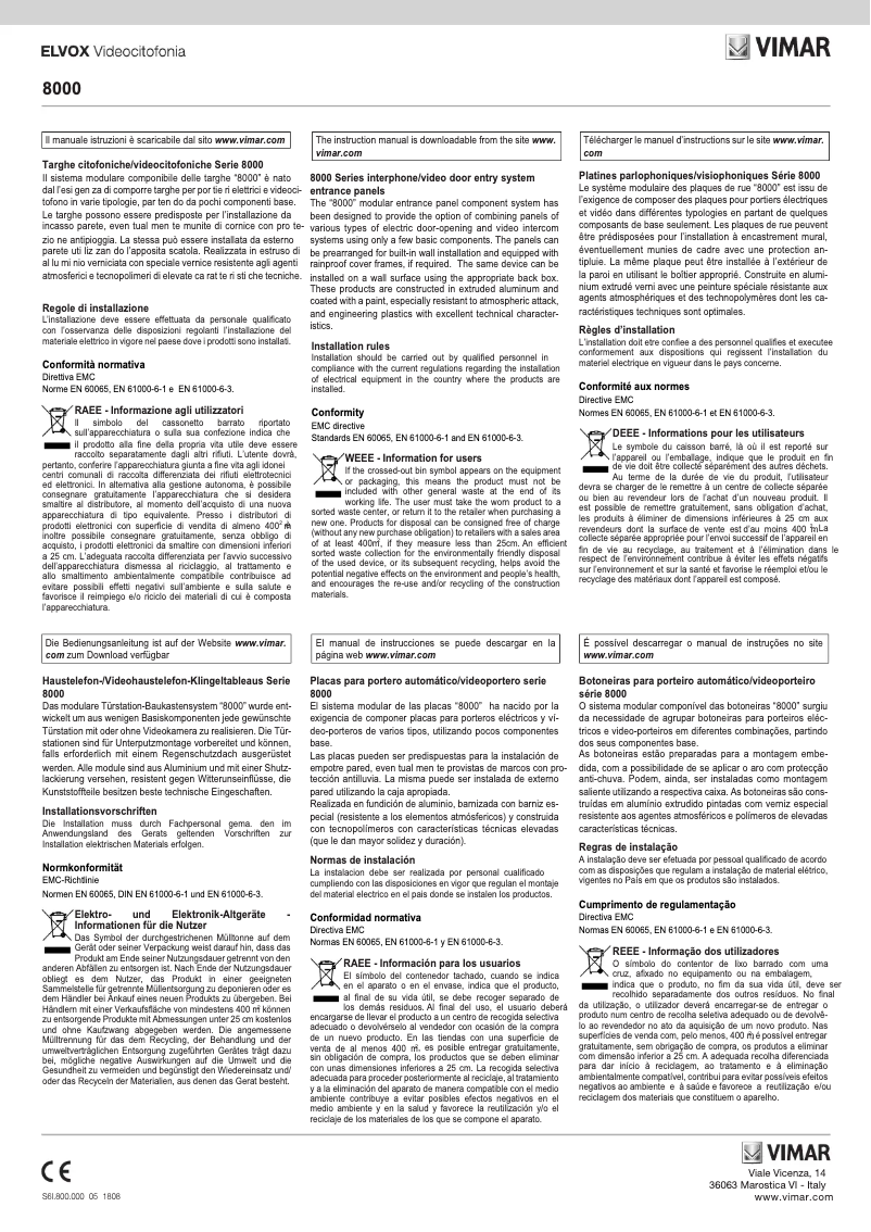 Image de la première page du manuel de l'appareil ELVOX 80C1