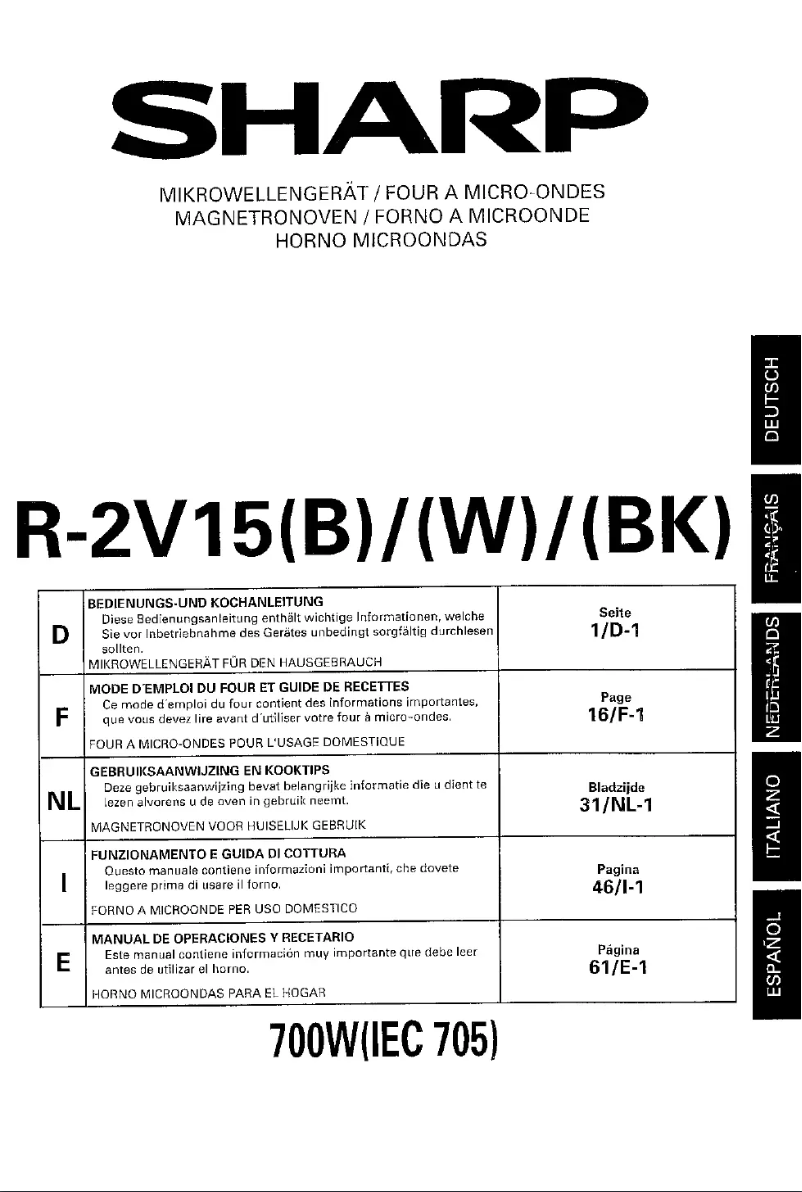 Page n°1 - Manuel utilisateur Sharp R-2V15BK