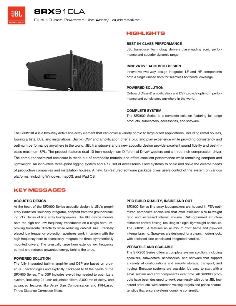 Page n°1 - Fiche technique JBL SRX910LA