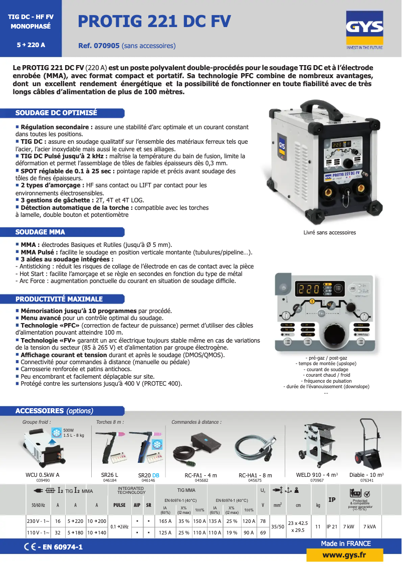 Image de la première page du manuel de l'appareil Protig 221 DC FV
