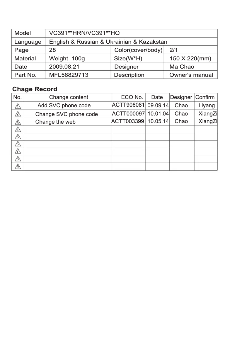Página 1 del manual Manual de usuario LG V-C39103HQ
