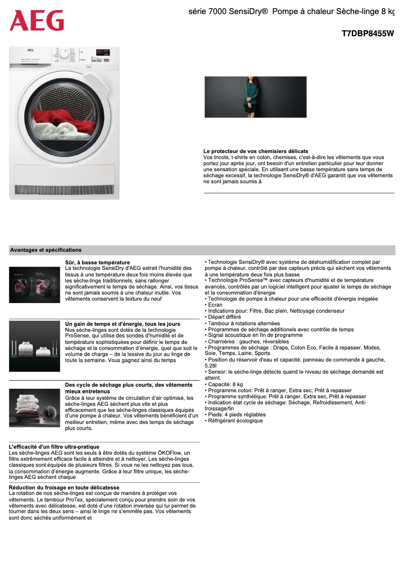 Página 1 del manual Ficha técnica AEG T7DBP8455W