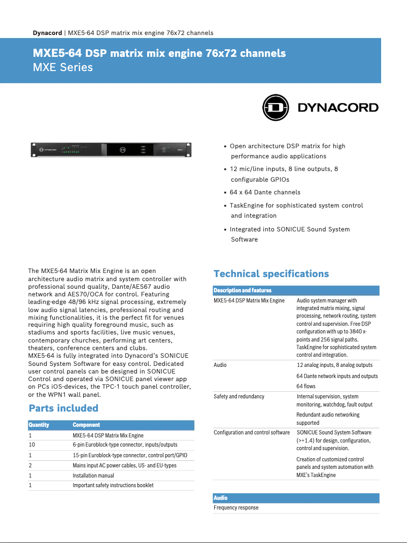 Page n°1 - Fiche technique Dynacord MXE5-64