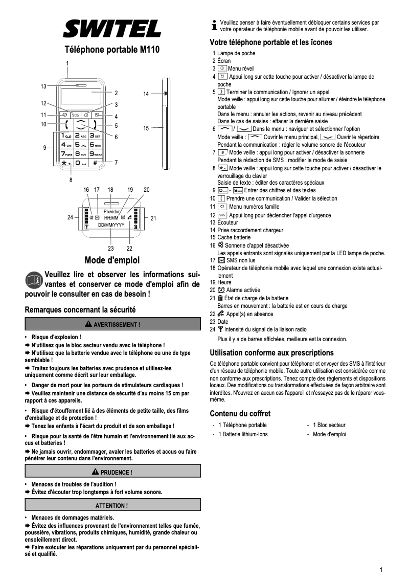 Image de la première page du manuel de l'appareil M110