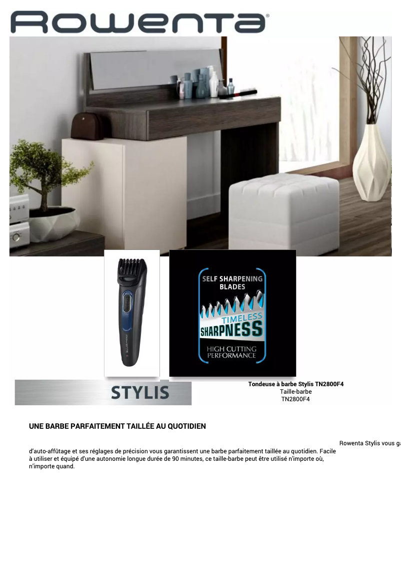 Página 1 del manual Ficha técnica Rowenta Stylis TN2800