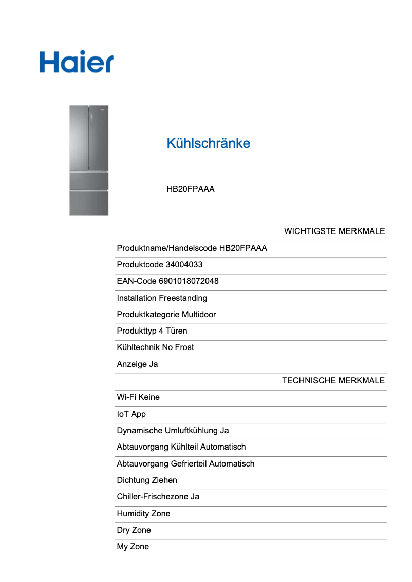 Página 1 del manual Etiqueta energética Haier HB20FPAAA