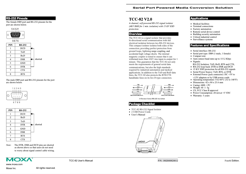 Page 1 de la notice Manuel utilisateur Moxa TCC-82