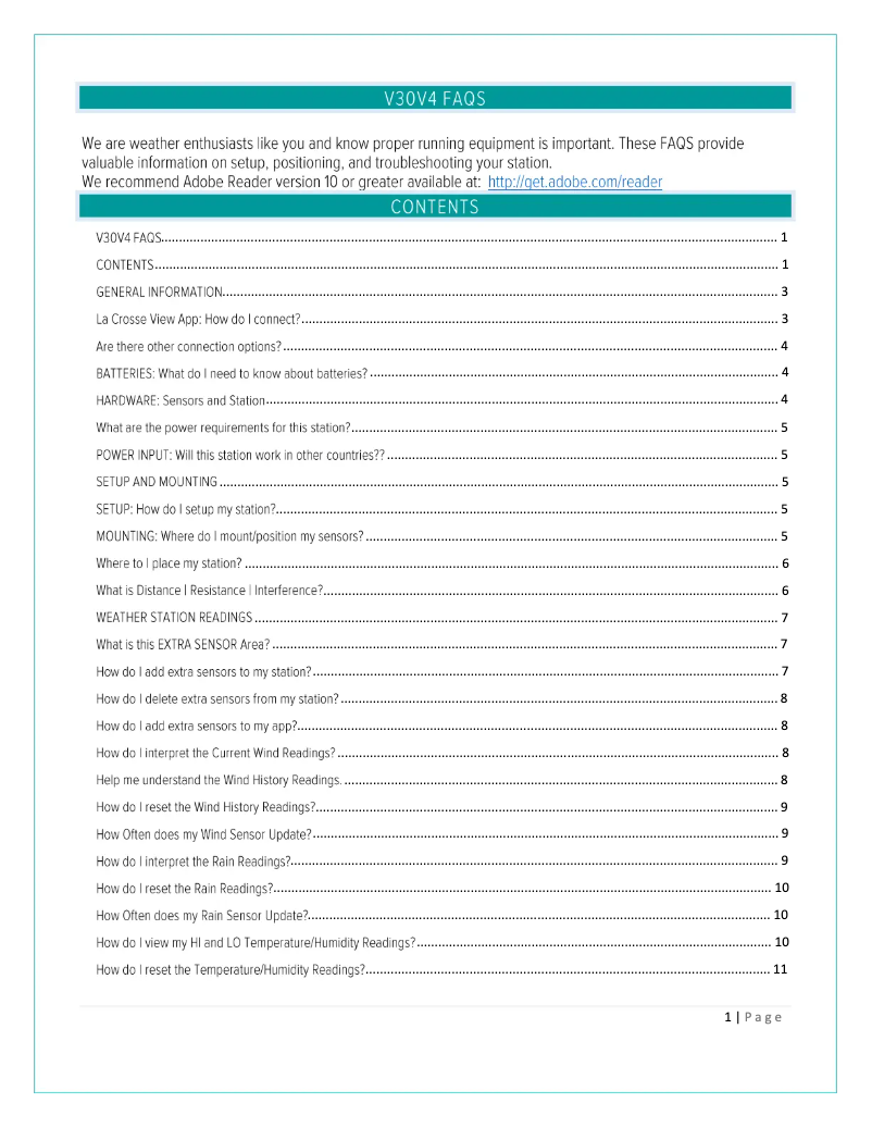 Page 1 de la notice FAQ La Crosse Technology V30v4