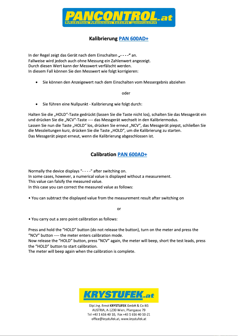 Página 1 del manual Manual de usuario Pancontrol PAN 600AD+