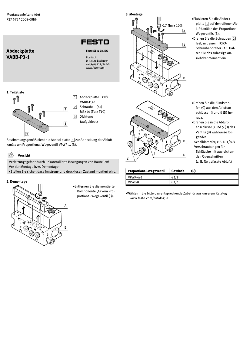 Page 1 de la notice Manuel utilisateur Festo VABB-P3-1