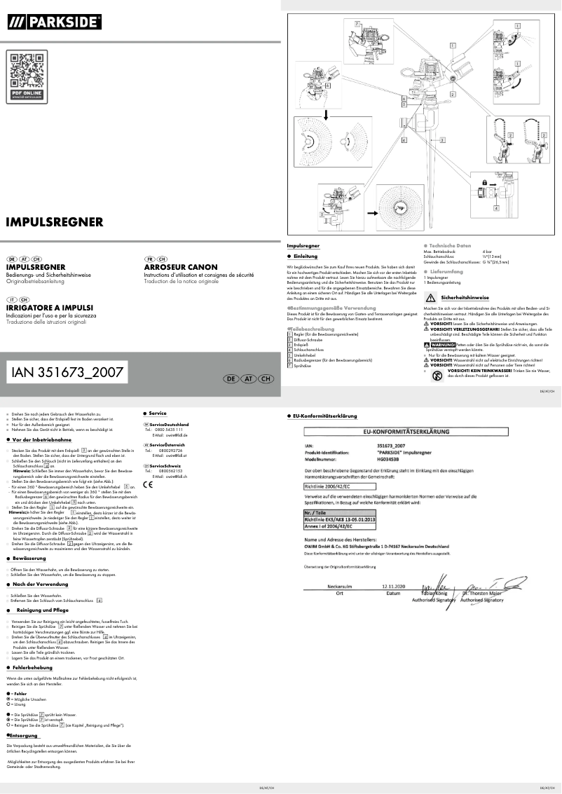 Page 1 de la notice Manuel utilisateur Parkside HG034538