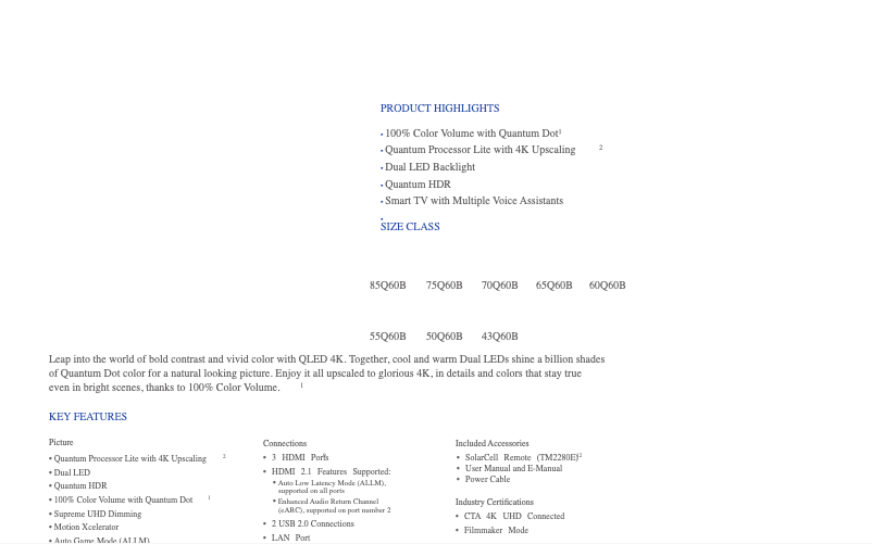 Página 1 del manual Ficha técnica Samsung QN75Q60B