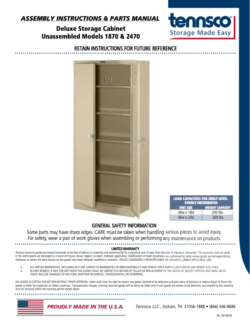 Página 1 del manual Manual de usuario Tennsco 1870