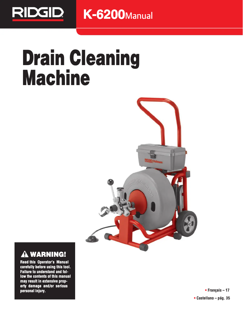 Page n°1 - Manuel utilisateur Ridgid K-6200