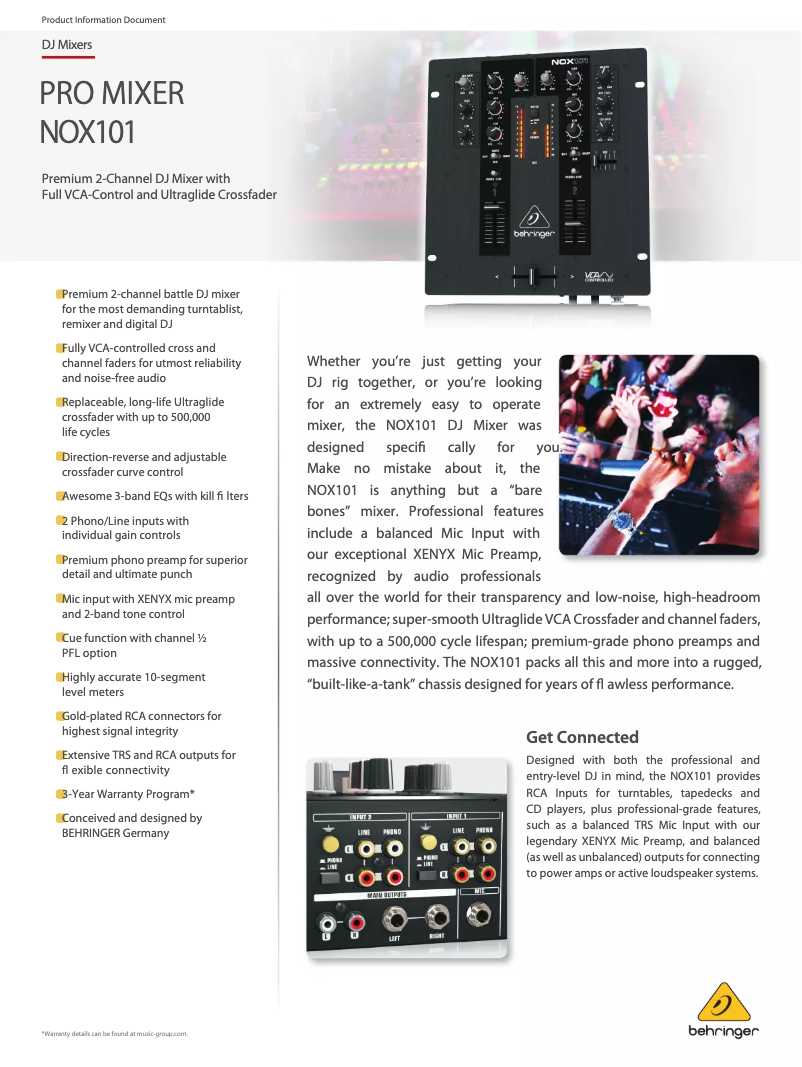 Page 1 de la notice Fiche technique Behringer NOX101