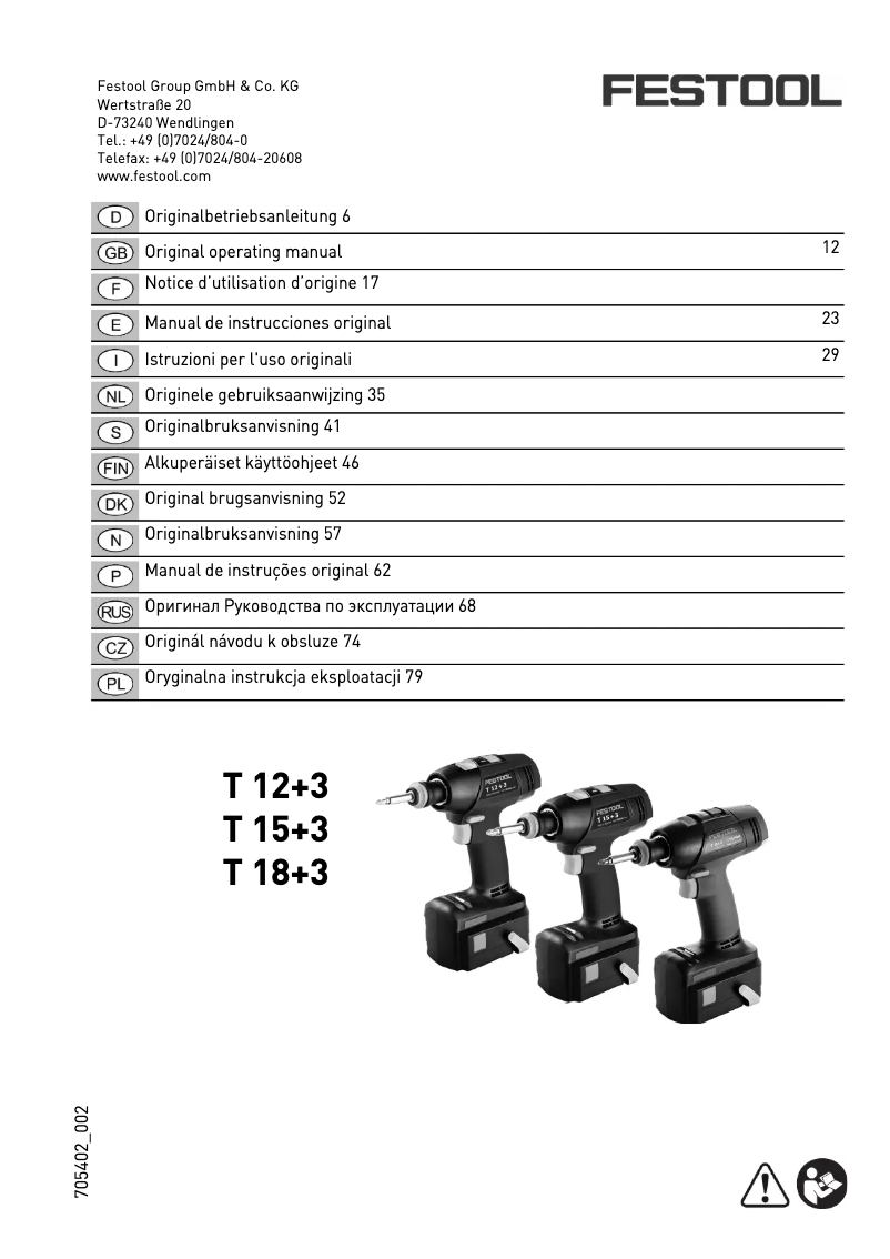 Page 1 de la notice Manuel utilisateur Festool T 12+3