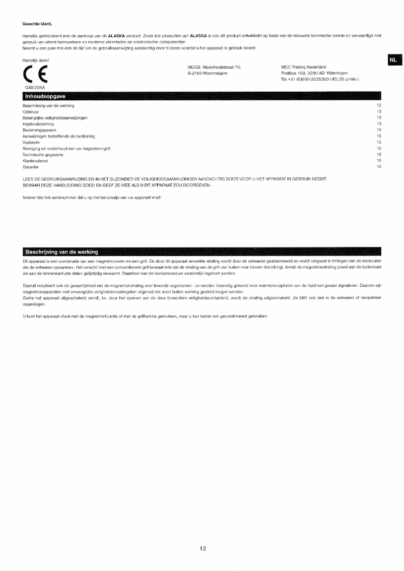 Image de la première page du manuel de l'appareil MWD2820G