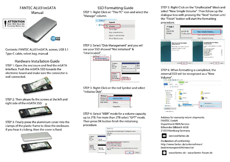 Image de la première page du manuel de l'appareil ALU31mSATA
