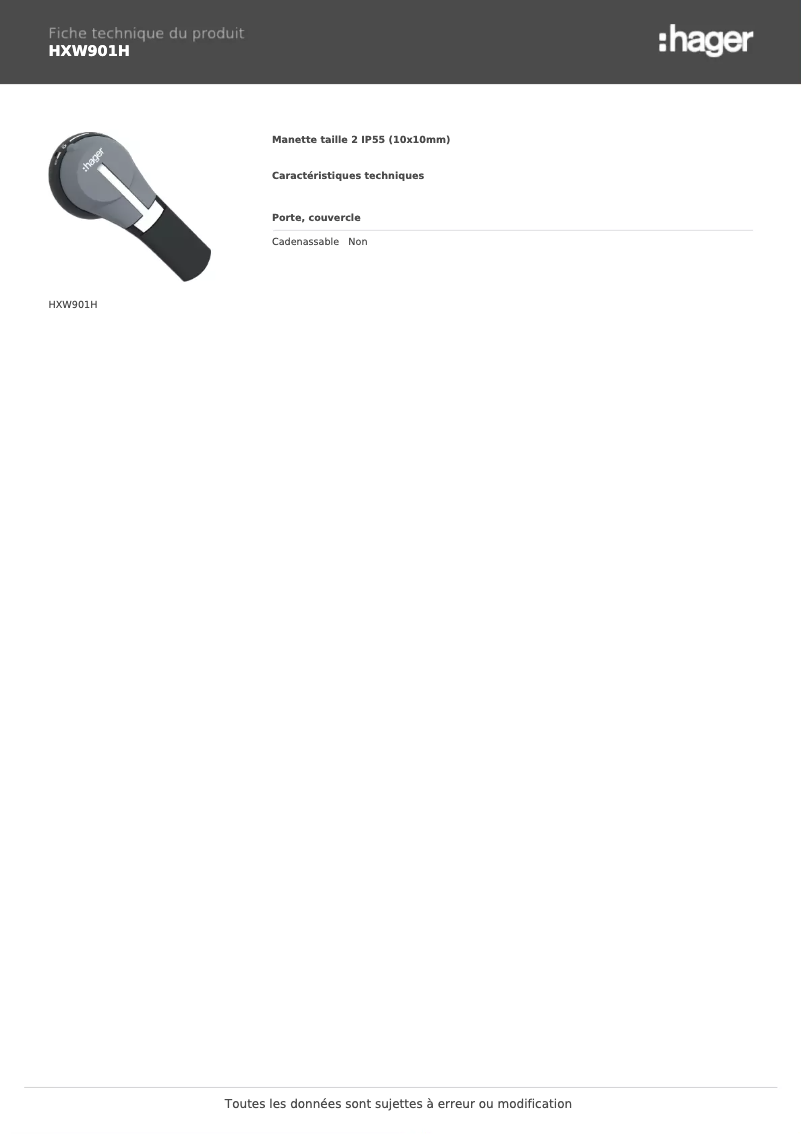 Página 1 del manual Ficha técnica Hager HXW901H