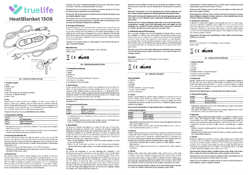 Page 1 de la notice Manuel utilisateur TrueLife HeatBlanket 1508