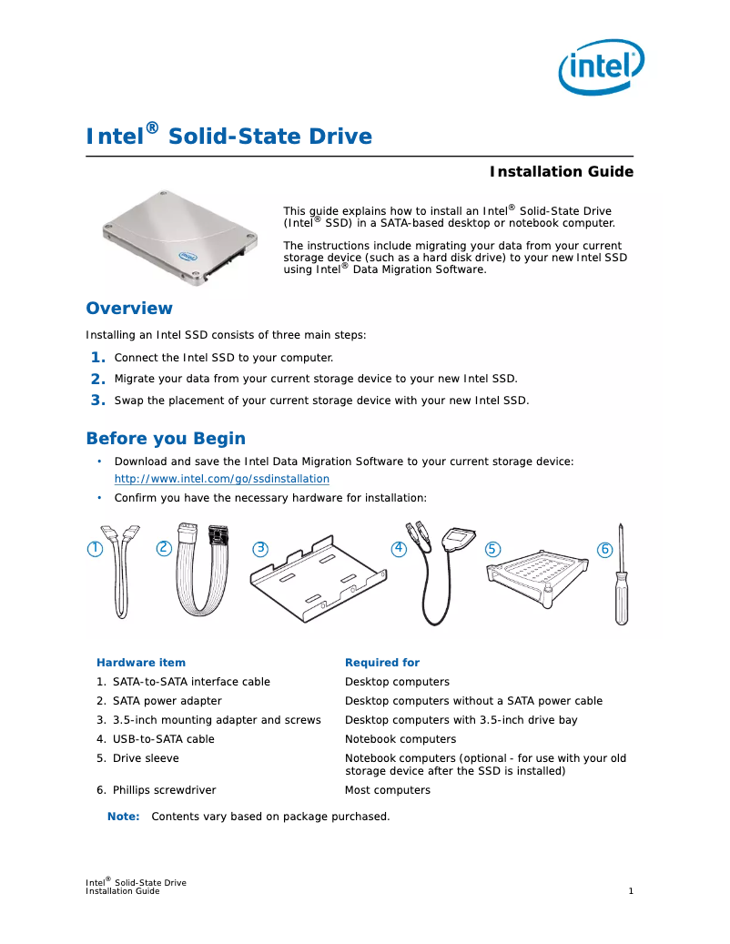 Page n°1 - Manuel utilisateur Intel 535 Series
