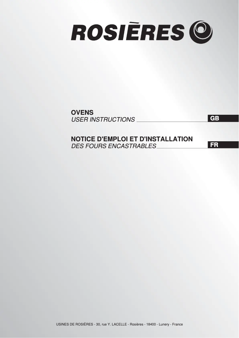 Page 1 de la notice Manuel utilisateur Rosieres RFF 96 GVIN