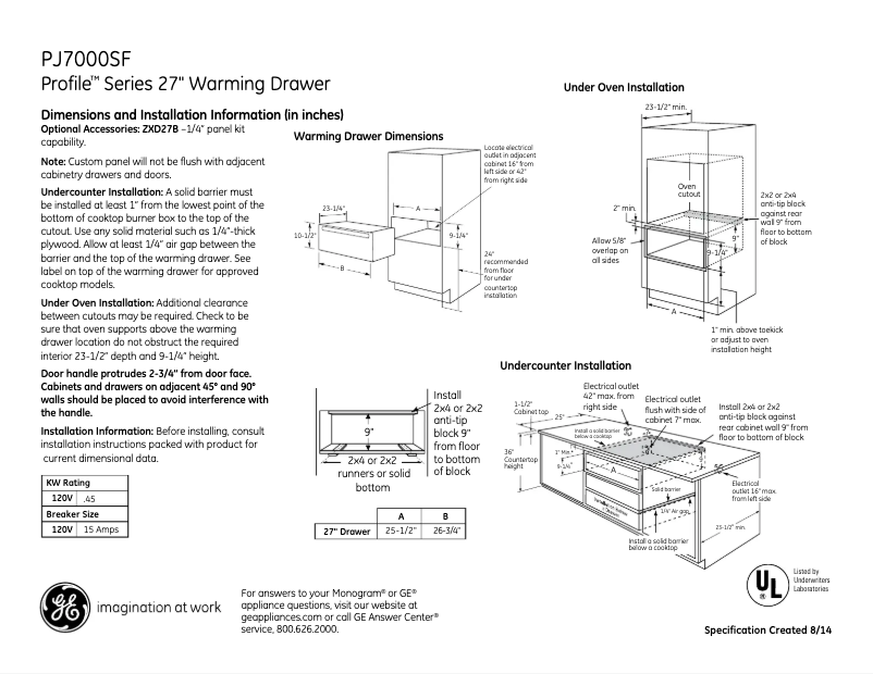 Page n°1 - Fiche technique GE Profile PJ7000SFSS