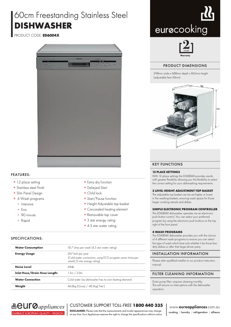 Page n°1 - Fiche technique Euro Appliances ED6004X