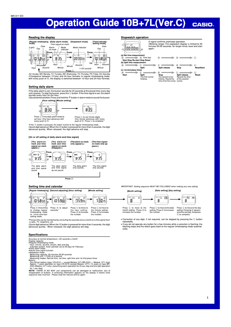 Page 1 de la notice Manuel utilisateur Casio Collection F-91WS-2EF