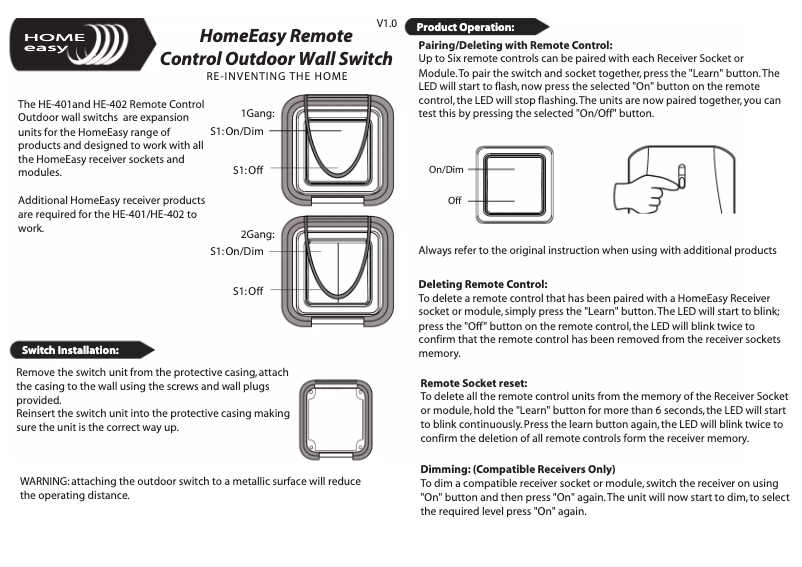 Page 1 de la notice Manuel utilisateur Home Easy HE-401