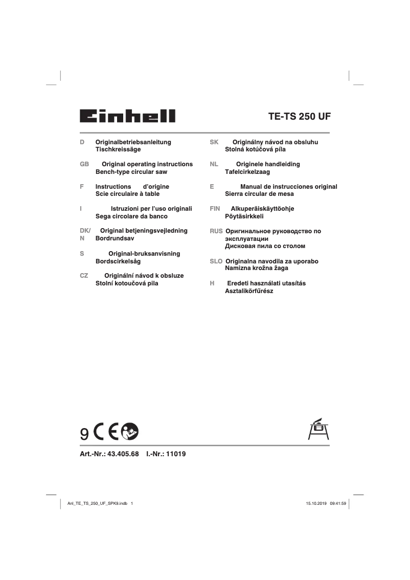 Page 1 de la notice Manuel utilisateur Einhell TE-TS 250 UF