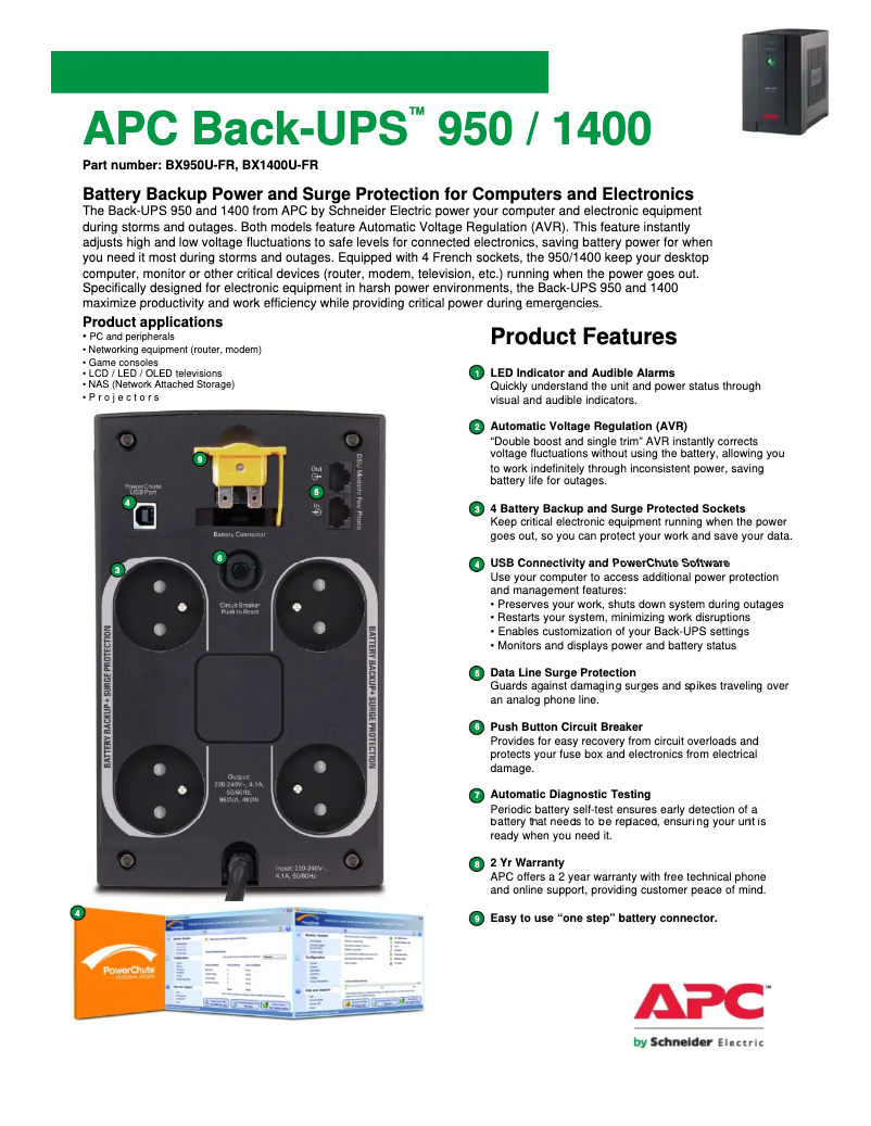 Page 1 de la notice Brochure APC Back-UPS BX950U-FR