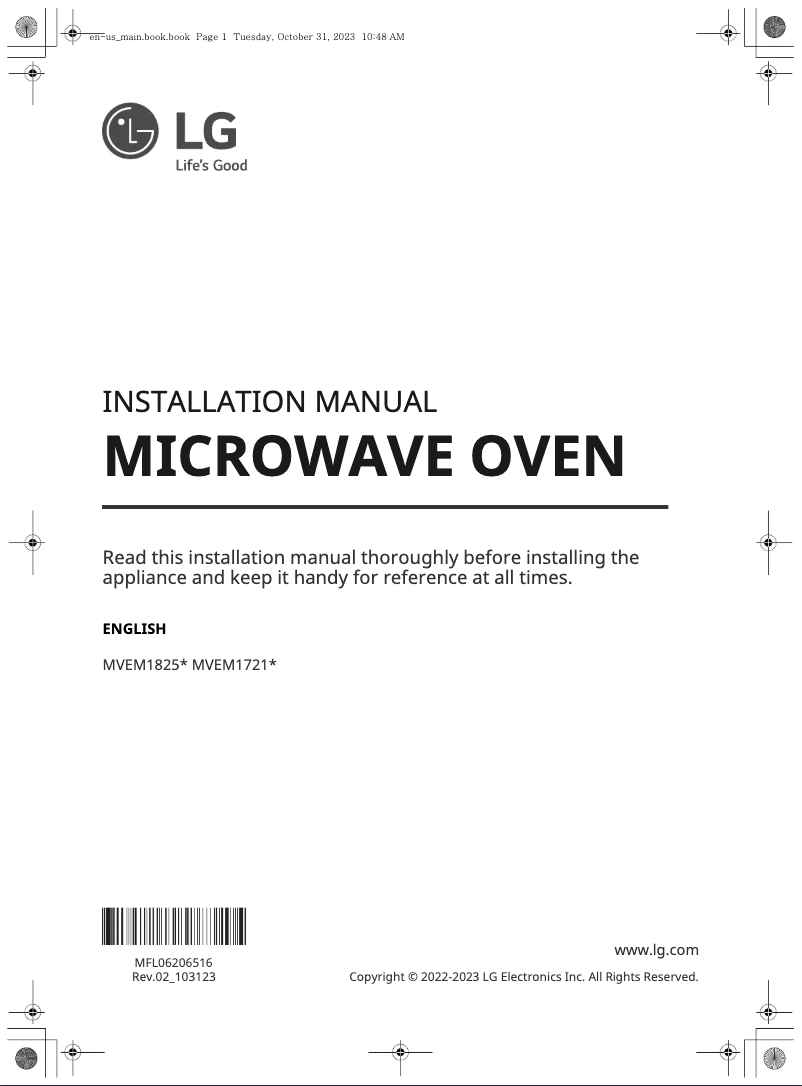 Page 1 de la notice Guide d'installation LG MVEM1721F