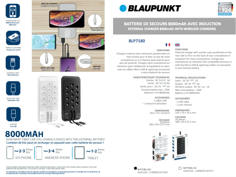 Page 1 de la notice Manuel utilisateur Blaupunkt BLP7180