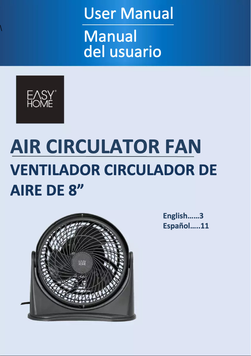 Page n°1 - Manuel utilisateur Easy Home 8" Air Circulator Fan EE-8634