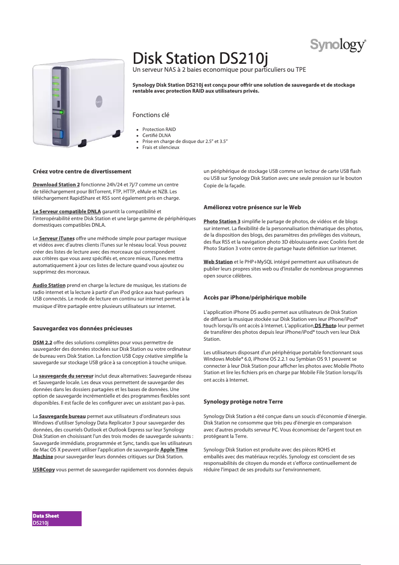 Image de la première page du manuel de l'appareil DiskStation DS210j