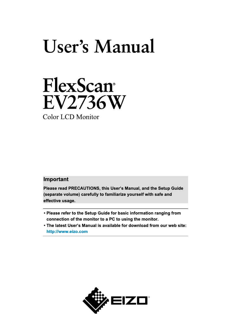 Page 1 de la notice Manuel utilisateur Eizo FlexScan EV2736W