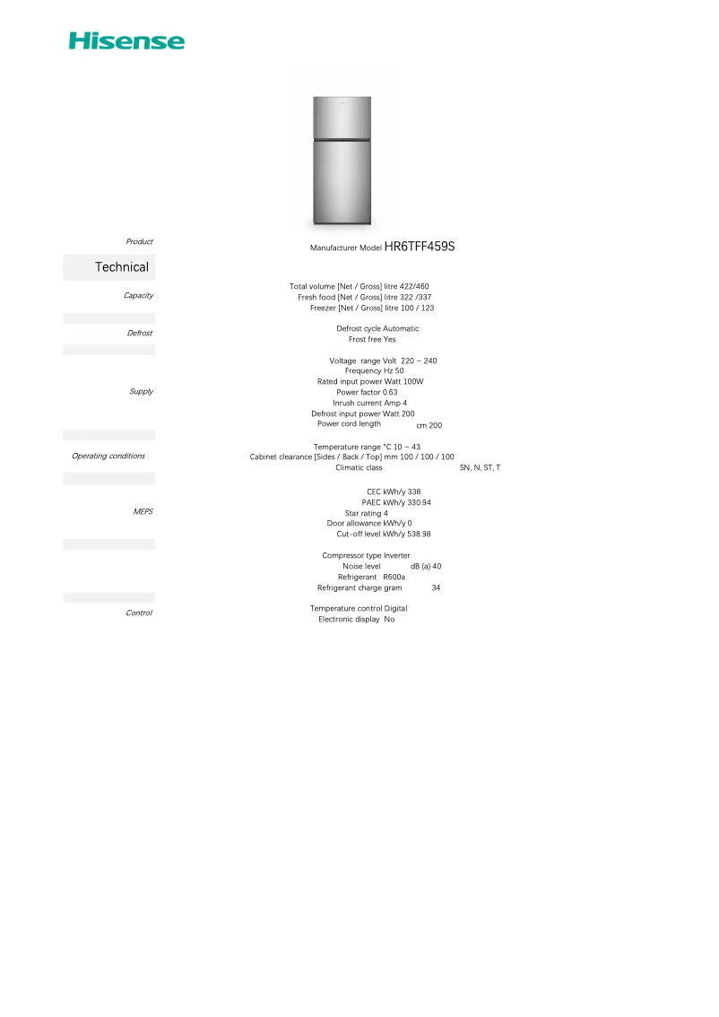 Image de la première page du manuel de l'appareil HR6TFF459S