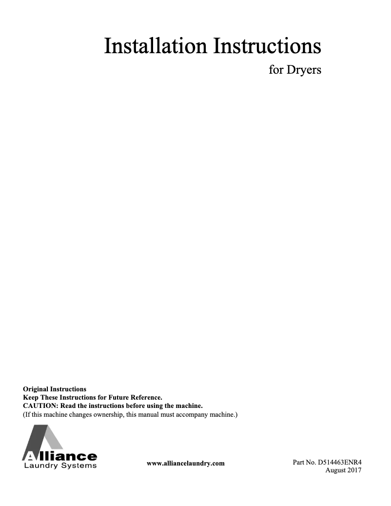 Page n°1 - Guide d'installation Speed Queen ADE3TR