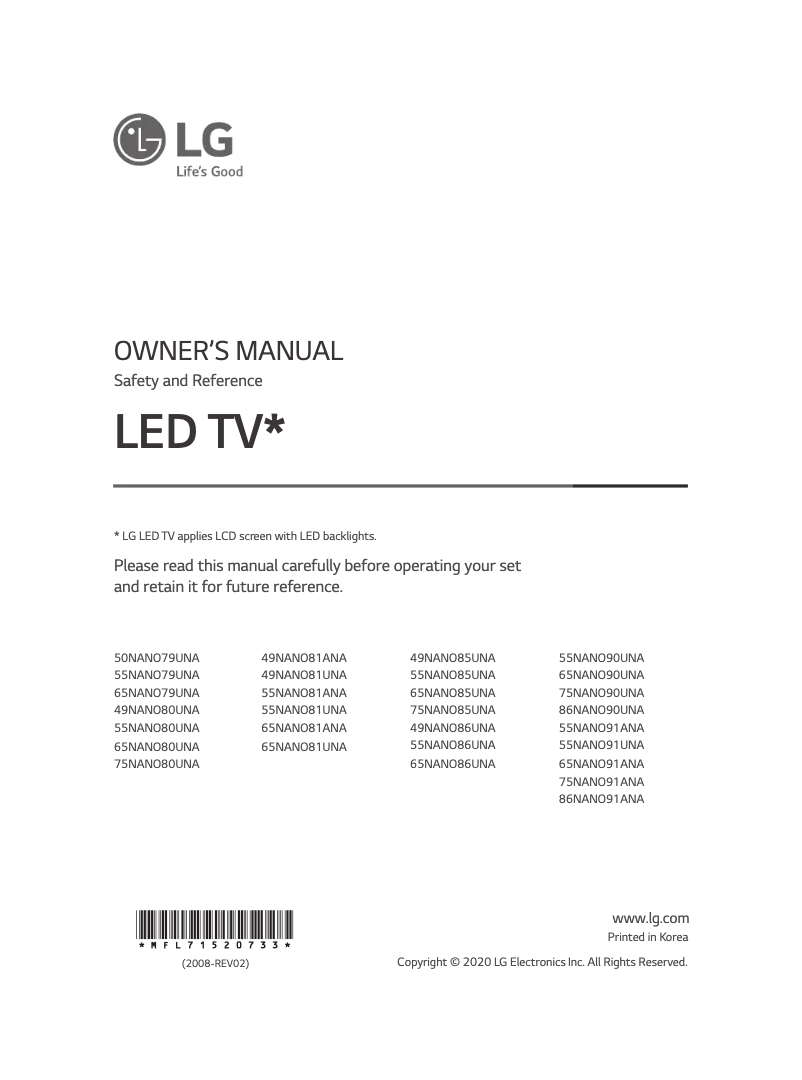 Image de la première page du manuel de l'appareil 49NANO86UNA