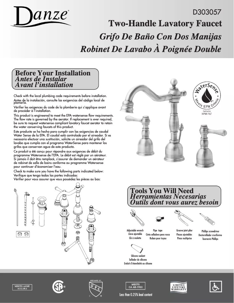 Page n°1 - Manuel utilisateur Danze D303057