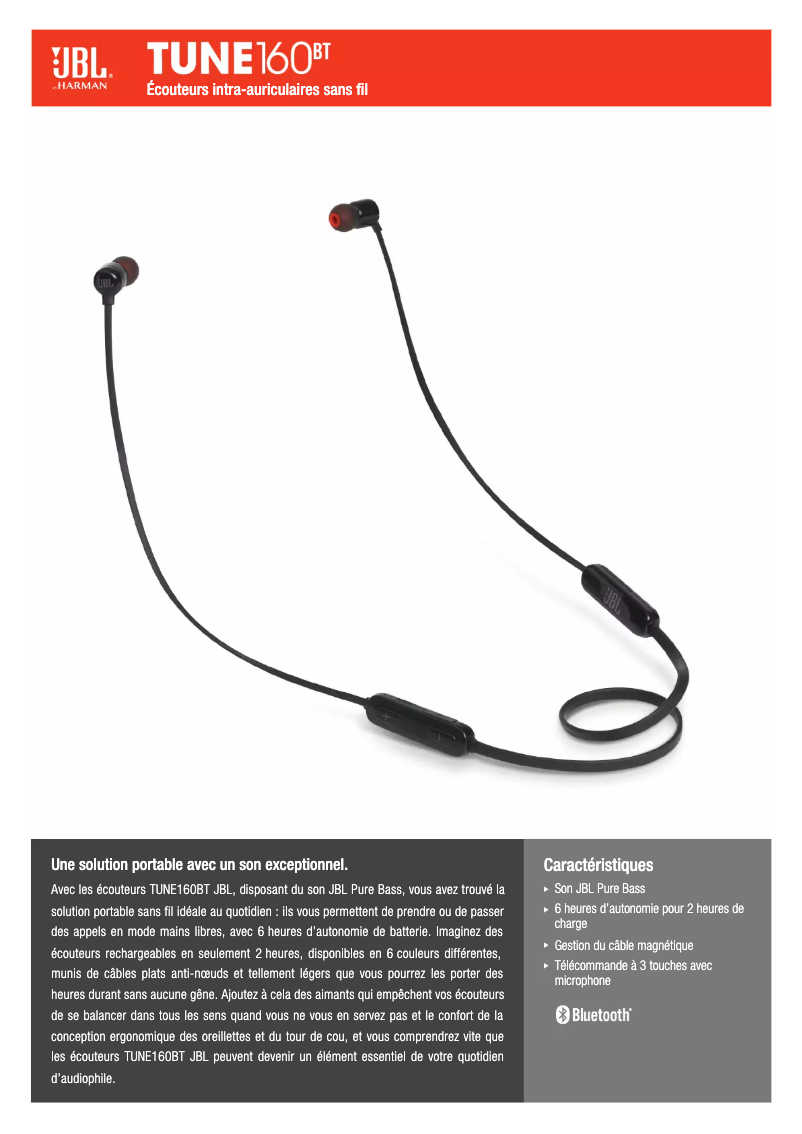 Página 1 del manual Ficha técnica JBL Tune 160BT